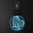 RGB 7 Colors Flash 3D LED Light LOVE Engraved Keyring Heart Light