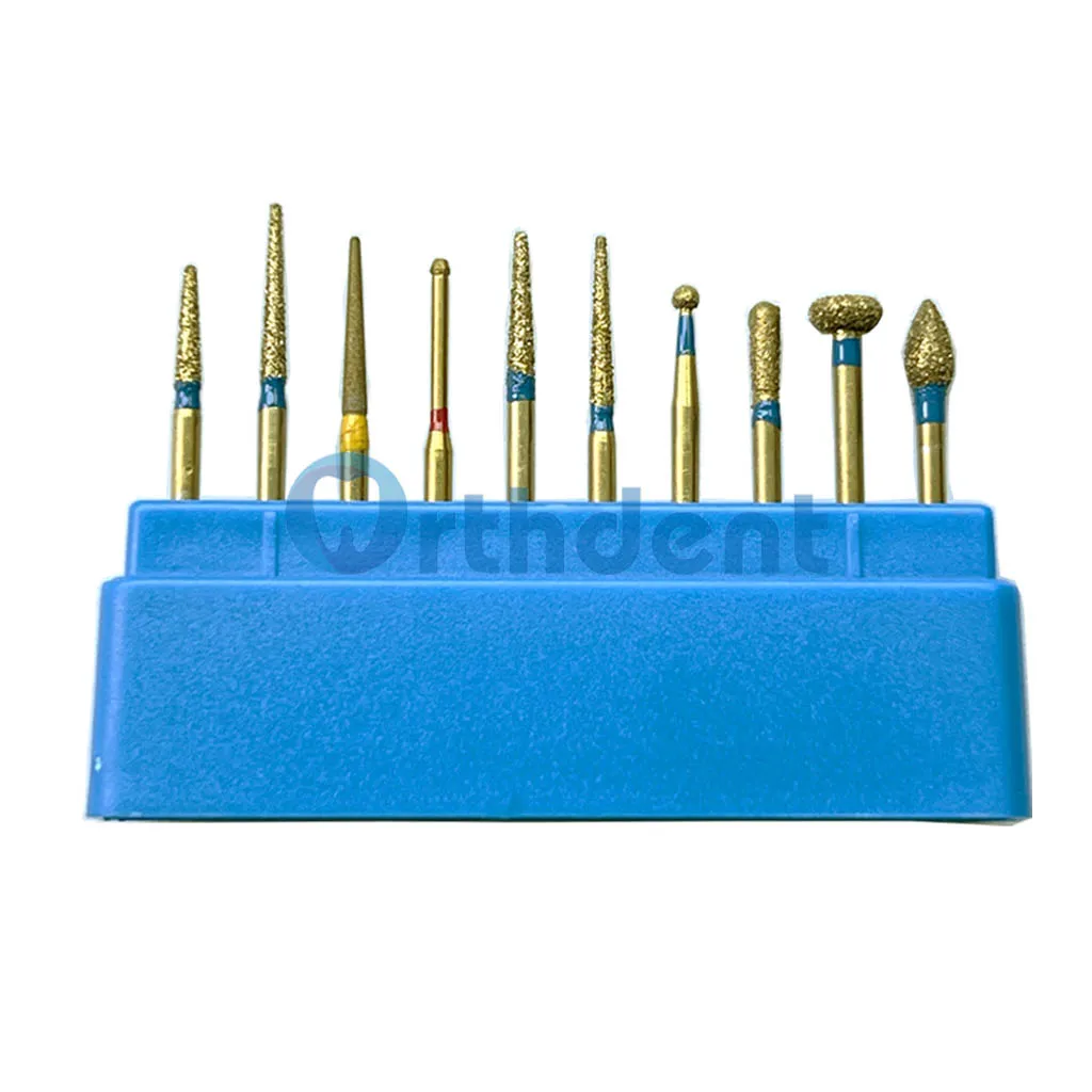 Orthdent 10pcs Set Dental Diamond Burs Drill Kit Orthodontic Gold