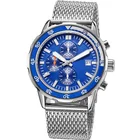 Mesh Stainless Steel Band Blue Dial Mens Quartz No Brand Watch Chronograph