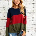 New Arrivals Blouse 2019 Autumn Color-Block Patchwork Ladies Blouse Designs O Neck Stylish Blouse For Women