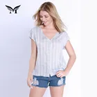 Factory direct summer popular european style v neck short sleeve blouse women