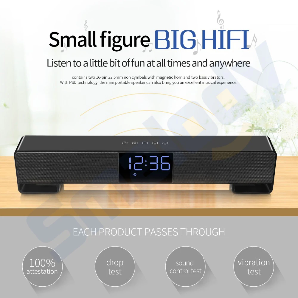 GAS-8010 Wireless Bluetooth Speaker Soundbar TV 10W Portable Mini Sound Box Music Loudspeaker Home theater Alarm AUX Radio FM - ANKUX.COM