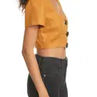 Tops Summer Casual Front Button Short Sleeve 100% Linen Women Crop Tops Blouses
