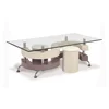 High Gloss MDF High Gloss Painting S Shape Frame Top Glass Coffee Table Set with 2 Stools