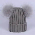 chinese winter warm wholesale custom Double pom poms knitted hats beanie for women fashion