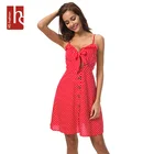 HS Fashion Rayon Cotton Summer Women Casual Holiday Beach Sling Short Polka Dot Printed Dress