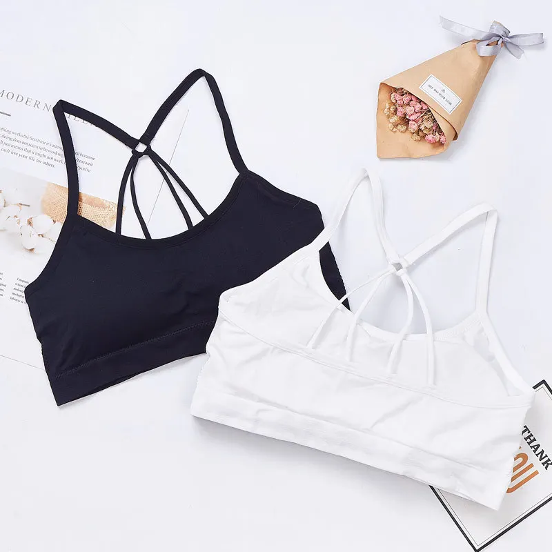 Universal Size White Back Strap Breathable Tank Top Wire Free Sexy Girl Workout Sports Bra.jpg