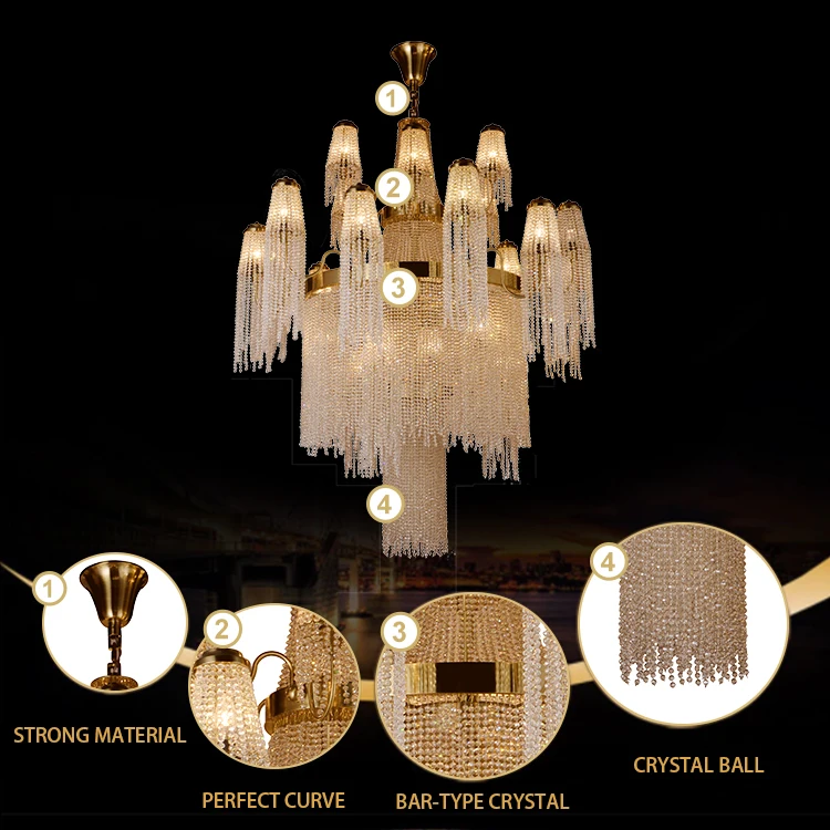 Mordern Light Led Rustic Metal Pendant Lights Hall Modern Luxury Gold Crystal Chandelier