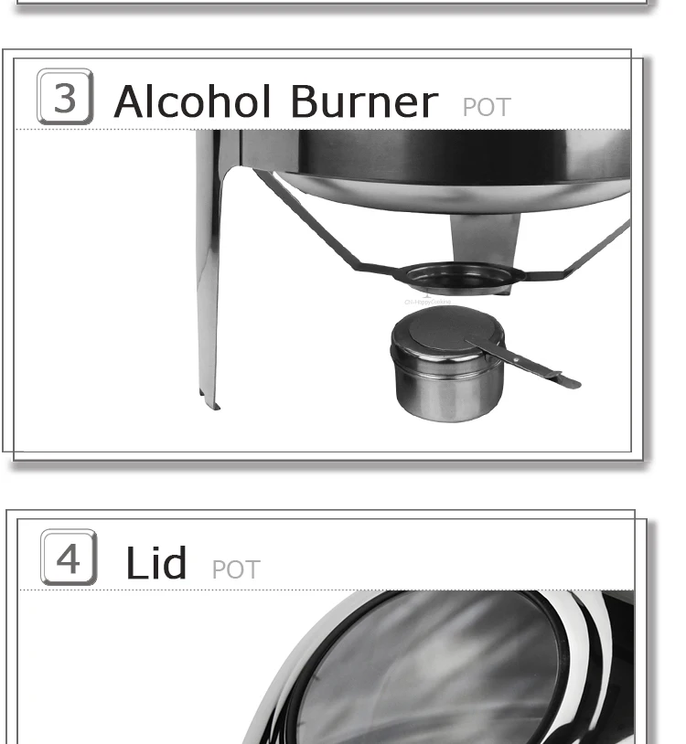 Factory price high quality stainless steel round chafing dishes food warmer with window