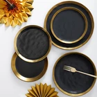 Luxury dinnerware round unique gold edge porcelain charger plate for dinner