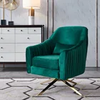 Accent Stainless Steel Sofa Leisure Chair Green Velvet Cushion With Pillow