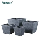 Hot selling hand carved garden concrete stone square pots S/4 cement large flower pots indoor and outdoor wholesale