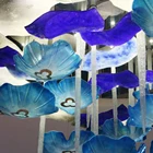 Hand Lights Factory Light China Factory Murano Hand Blown Blue Lotus Glass Surface Mounted Ceiling Lights