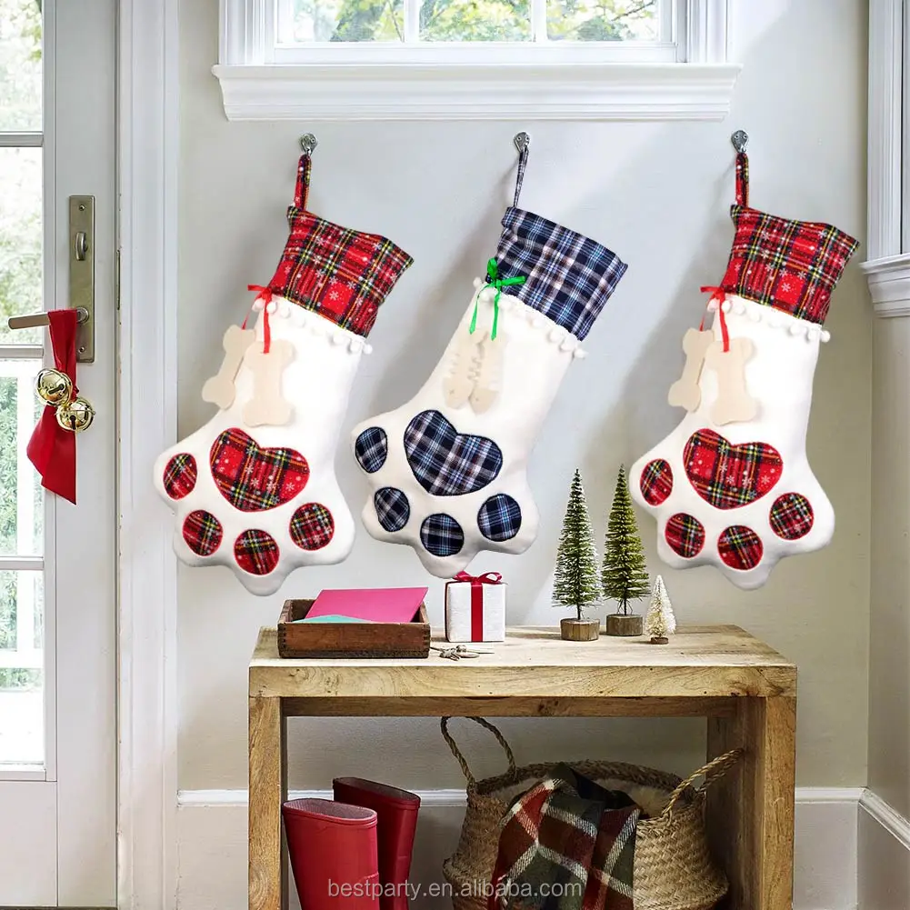 ourwarm plaid christmas stocking new year gift bag for pet dog