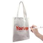 Plain Tote OEM White Organic Canvas Shopping Bag With Logo