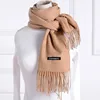 2019 Autumn Winter Thick Cashmere Scarf Women's Pure Color Warm Tassel Gift Scarf