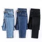 European fashion button fly women high waist skinny jeans pants