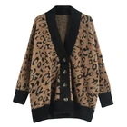Spring Autumn Women Oversized Acrylic Leopard Printed Cardigan Knitted Long Cardigan Sweater