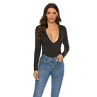 2020 women mature solid soft v-neck fashional long sleeve sexy bodysuit