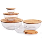 Eco-friendly salad bowl mixing bowl glass with bamboo lid