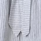 Well Design Black Striped Stand Collar Neck Tie Plus Size Long Shirts For Women