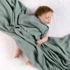 Breathable soft many colors choice double layered gauze muslin newborn baby wrap swaddle blanket for nuising cover