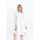 Bohemian style 100% cotton poplin hollow out loose bow women hole white casual dress