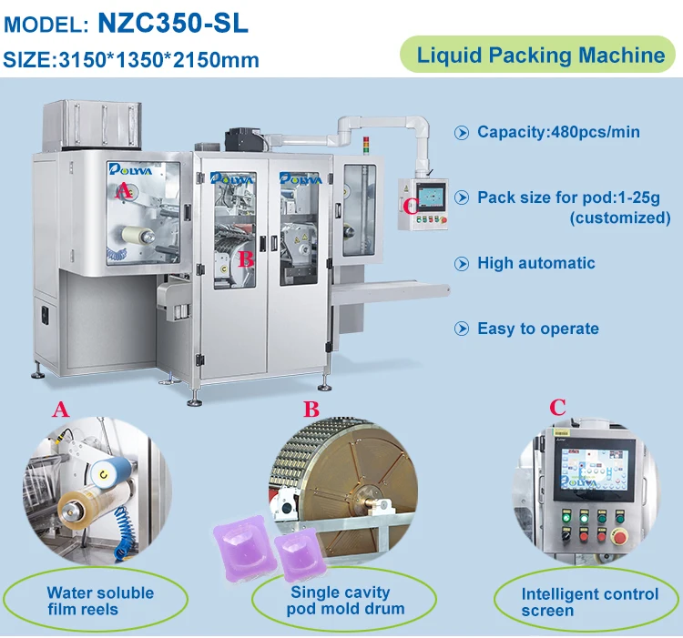 Polyva China suppliers automatic detergent pods liquid detergent filling packing machine low bubble liquid soap packing machine