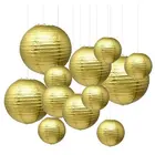 Gold Round Paper Lanterns,Metal Framed Hanging Lanterns Birthday Wedding Party Supplies Favors Hanging Decoration