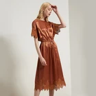 Breathable Sexy Dress 2020 New Design Summer Short Sleeve Crew Neck Mid Length Ladies Sexy Silk Dress
