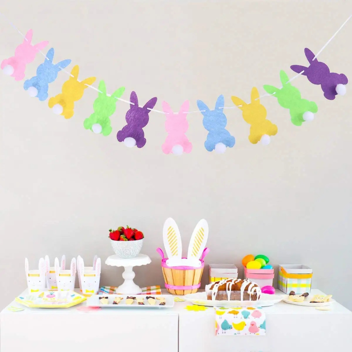 2020 happy easter felt bunny pom pom garland customeaster