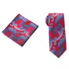 Microfiber Jacquard Red Paisley Tie Handkerchief Novelty Men's Neck Ties and Cufflinks Hanky Set
