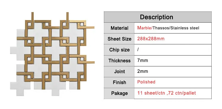 new design white thassos marble with gold stainless steel mosaic tile