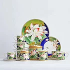 220ml flower decal porcelain cup and saucer coffee tea cup set