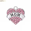 European Silver Plated Love Mom Crystal Letters Heart Pendants Charms for Jewelry Making