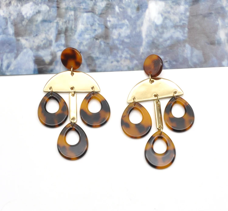 2021 custom tortoise shell print acetate dangled leopard acrylic earrings