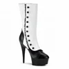 Sexy super high heels high boots 15 cm round head with two color patchwork button nightclub pole dancing shoes