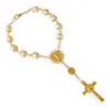 Gold and silver lace Rosary beads bracelet Cross of Jesus NATURESTONE