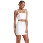 New Arrival Red/Black/White Strap Button Trim Bandage Two Piece Set Women Clothing Plus Size Custom Bandage Clothes