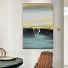 Abstract canvas hand painting seascape scenery gold green wall art large wall pictures decoration for home decor cuadros