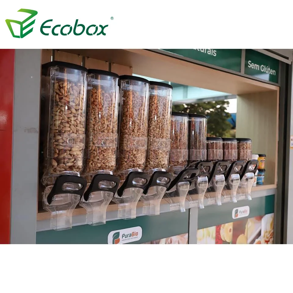 Ecobox gran promoción de display bin grano seco nueces la gravedad a granel para máquinas automáticas distribuidoras de alimentos cereales para supermercado