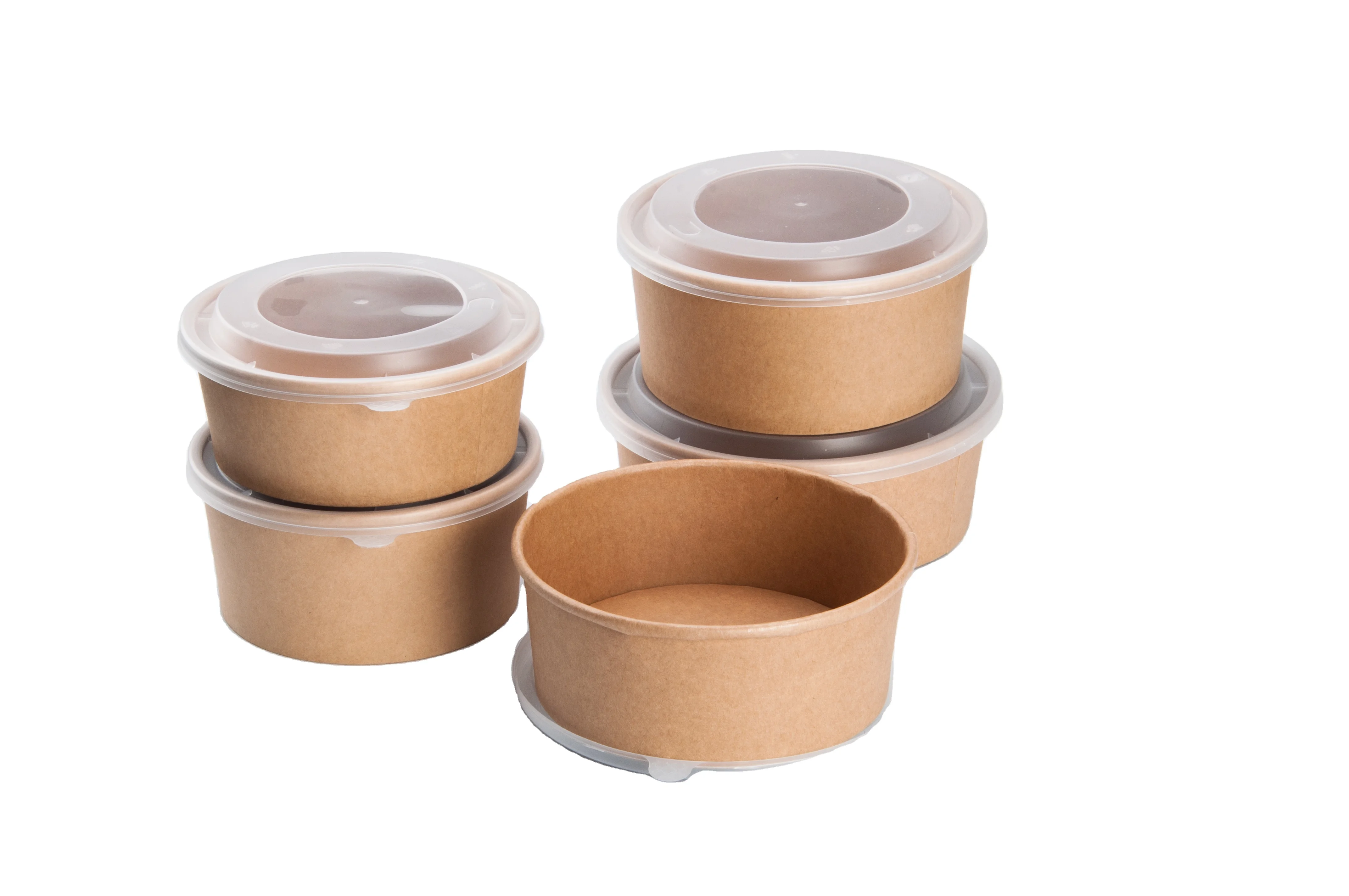 Disposable Take Away Kraft Paper Salad Bowl With Pet Lid Kraft Paper