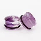 Single Flare Convex Amethyst Stone Ear Plugs Flesh Tunnel Ear Gauges Expanders Body Piercing Jewelry - Sizes 6mm - 16mm