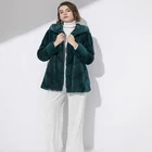 Whole Female Hooded Green Color Real Mink Fur Coat Women Winter