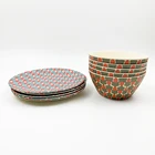 Reusable biodegradable plates bamboo fiber decal print dinner plates