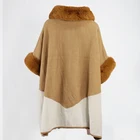 Rabbit Knitted Autumn Winter Plus Size Imitation Rabbit Fur Collar Color-blocking Knitted Cardigan Cape Shawl For Women