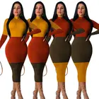0819M496 high quality multi color long sleeve fashion woman casual patchwork sexy dress club