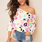 online shopping ladies clothing colorful leopard printed long sleeve tops for women