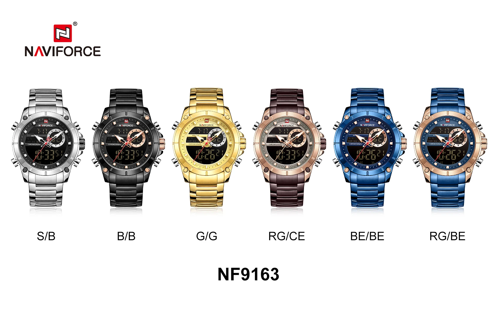 NAVIFORCE Top Brand Men Watches Fashion Business Quartz Watch Mens Chronograph Wristwatch Clock Relogio Masculino 9163