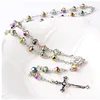 Religious Jewelry Colorful Rosary Necklace With Glass Beads Cross Pendant Catholic Crucifix Glass Bead Rosary Necklace